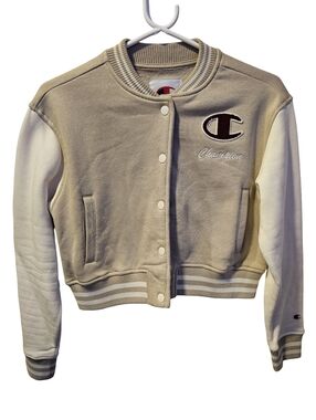 Champion Varsity Jacket Kids Medium Tan White Bomber Style Collegiate Jacket